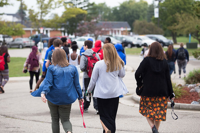students walking around on campus